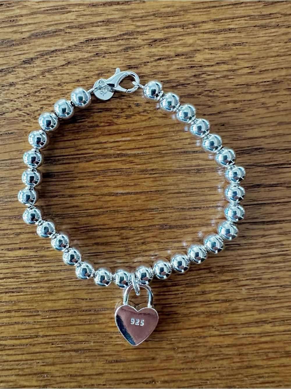 Sterling Silver 925 Beaded Heart Padlock Bracelet 7”